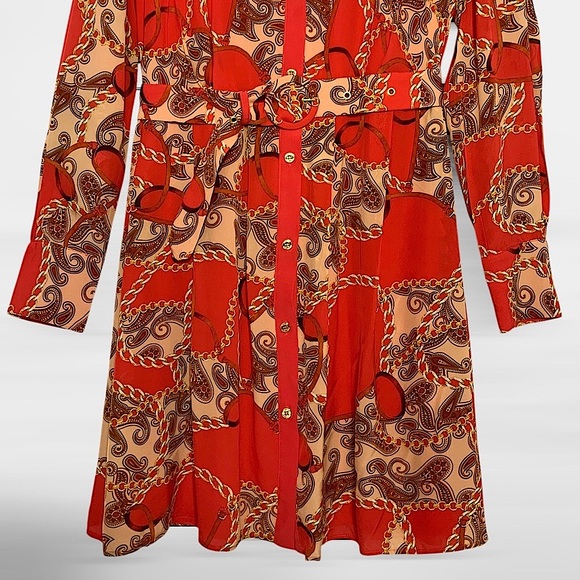MARCIANO by GUESS Melodie Chemisier Paisley Chain Red Dress Size 6 - Picture 7 of 13